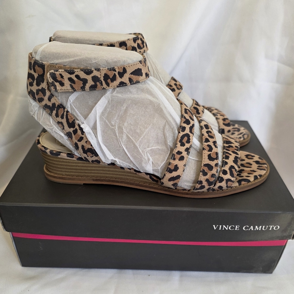 Vince Camuto - Resena - Natural Leopard Print Wedge Sandals- Size 9 - New In Box
